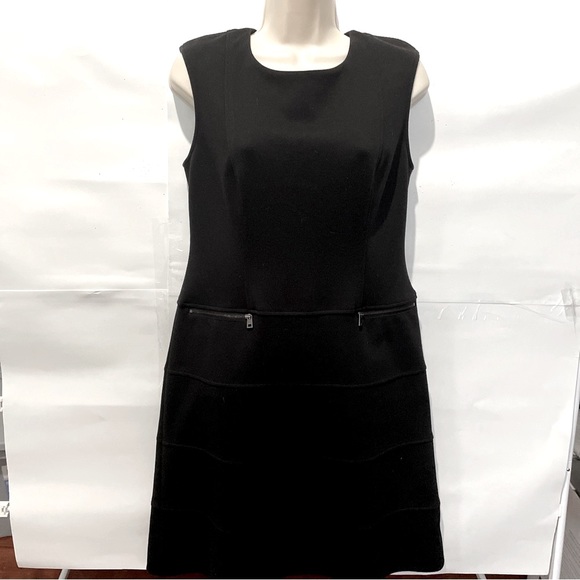 CALVIN KLEIN STRETCH DRESS SIZE 6 BLACK SLEEVELESS ZIP ACCENT POCKETS - Picture 1 of 4